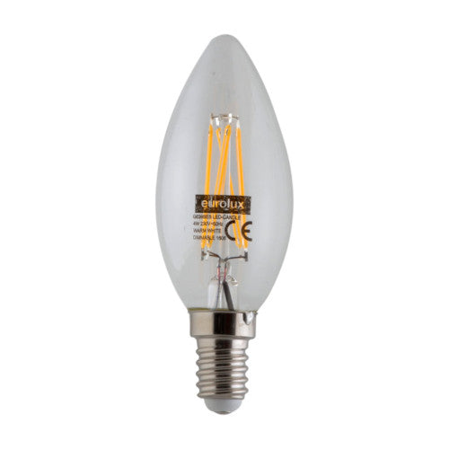 Eurolux LED Dimmable Clear Filament Candle Bulb E14 4W 400lm Warm White