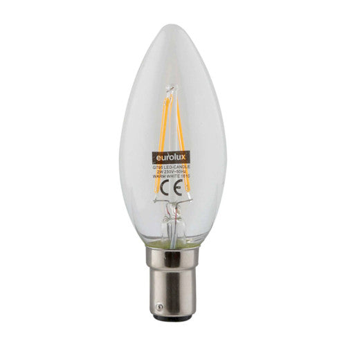 Eurolux LED Filament Candle Bulb B15 2W 200lm 3000K