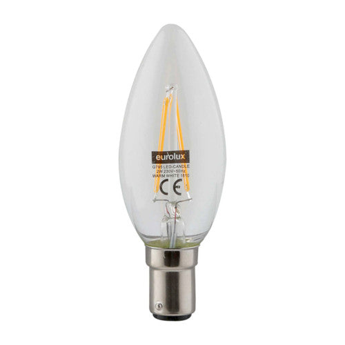 Eurolux LED Clear Filament Candle Bulb B15 2W 200lm Warm White