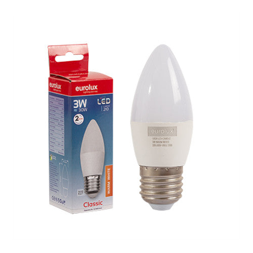 Eurolux LED Candle Bulb E27 3W 210lm 3000K - Opal