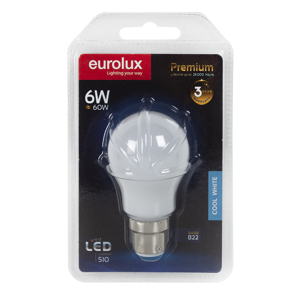 Eurolux LED Opal Globe B22 6W 510lm Cool White
