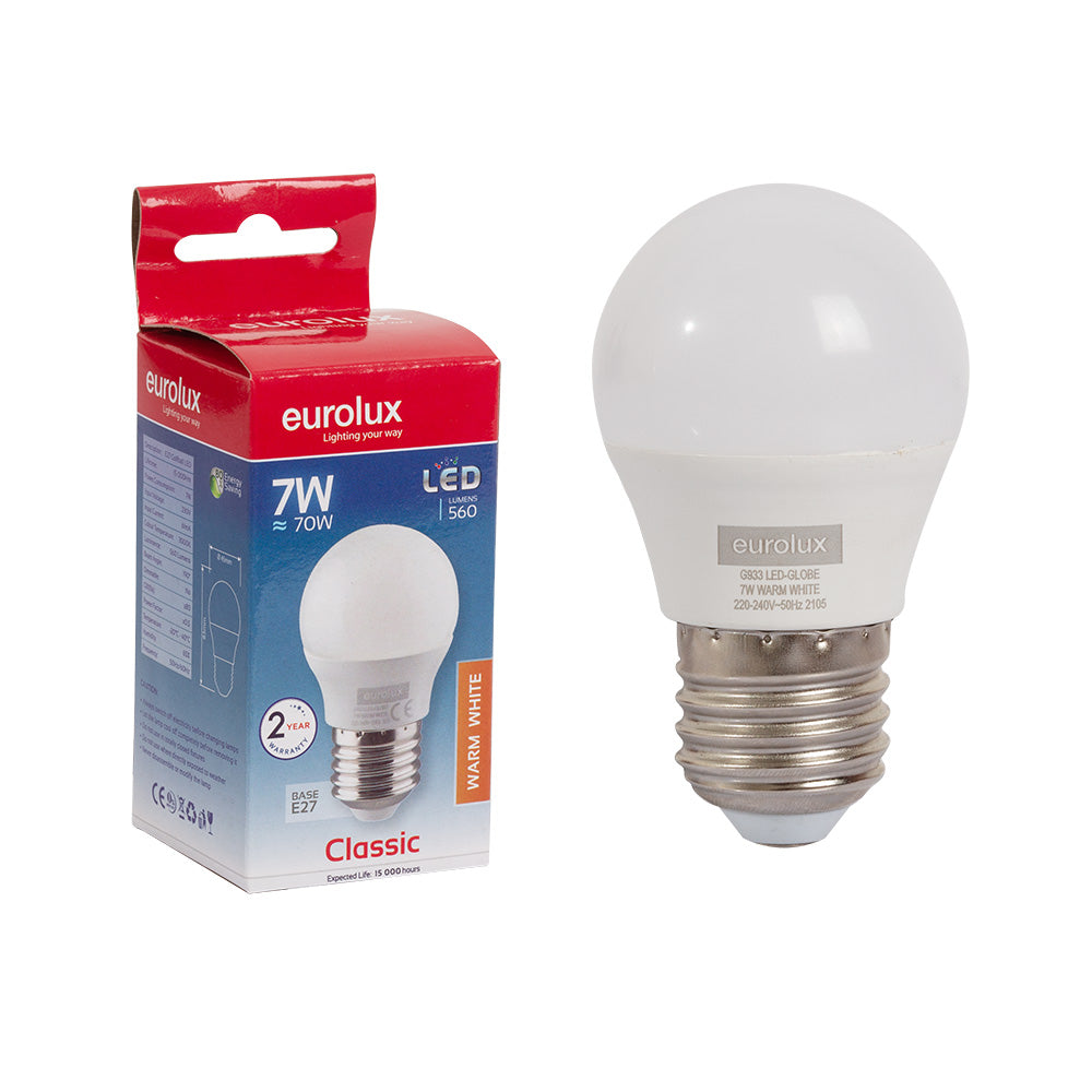 Eurolux LED Golf Ball Bulb E27 7W 560lm Warm White - Opal