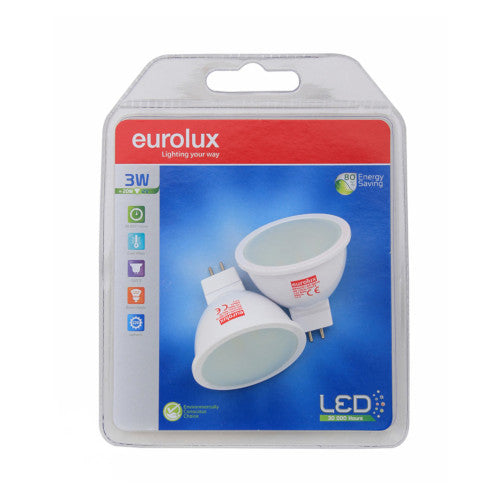 Eurolux LED 12V Bulb GU5.3 3W 220lm Cool White - Twin Pack