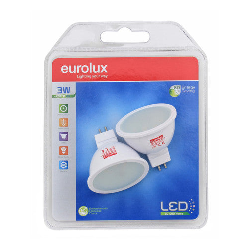 Eurolux LED 12V Bulb GU5.3 3W 220lm Warm White - Twin Pack
