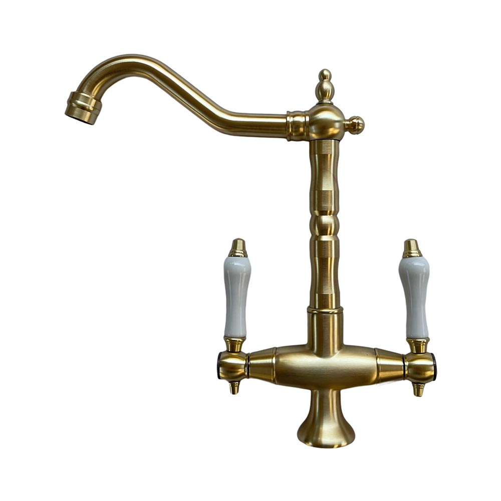 Trendy Taps Large Spout Dual Lever Swivel Mixer Brushed Gold