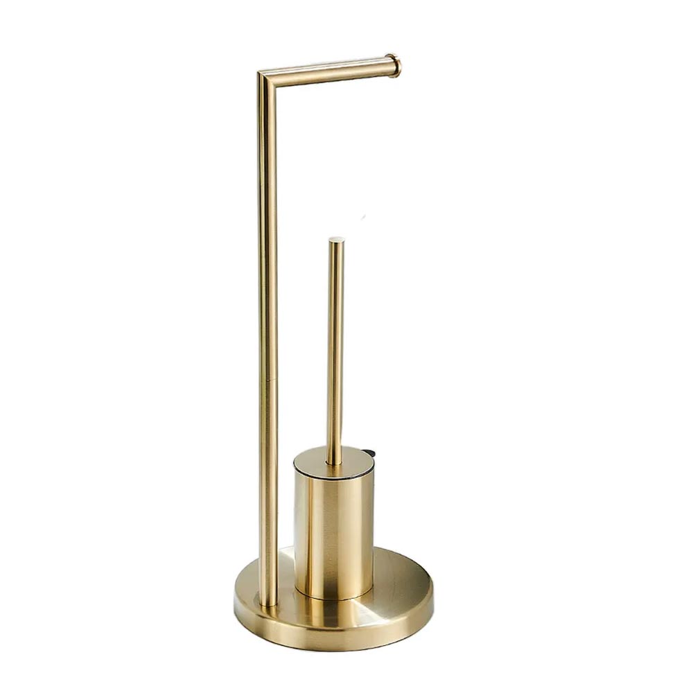 Trendy Taps Floor Standing Toilet Brush & Roll Holder Brushed Gold