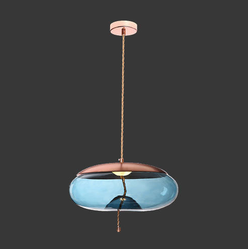 K. Light Pebble Glass & Rope LED Pendant 3000K - Blue / Copper