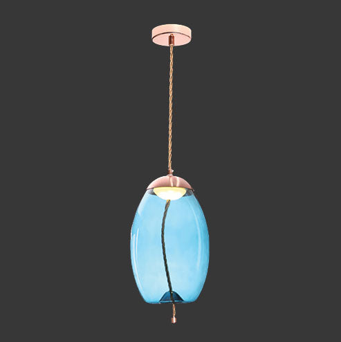 K. Light Droplet Glass & Rope LED Pendant 3000K - Blue / Copper
