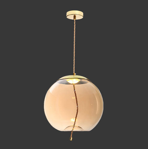 K. Light LED Orb Pendant - Gold with Amber Glass & Rope