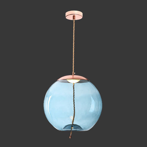 K. Light Orb Glass & Rope LED Pendant 3000K - Blue / Copper