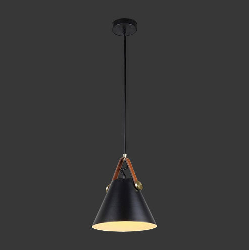 K. Light Leather & Iron Cone Pendant
