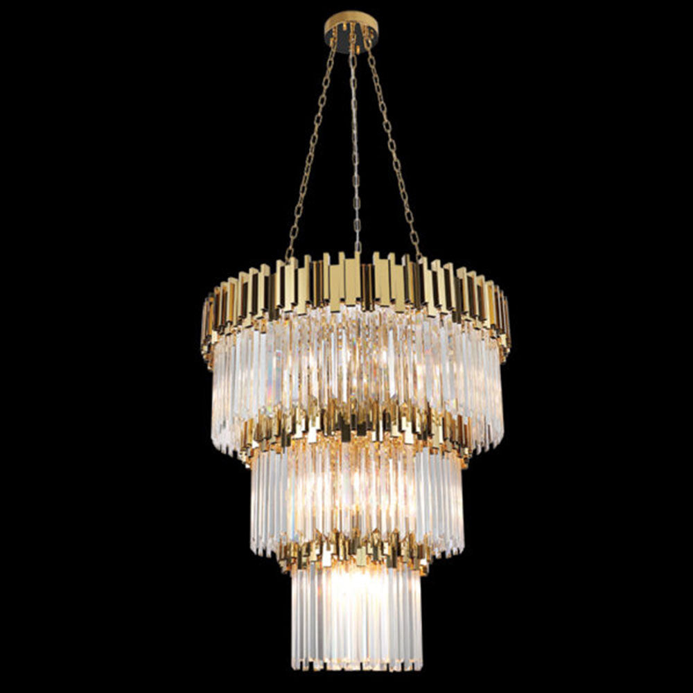 K. Light 3 Tier K9 27 Light Crystal Chandelier - Gold