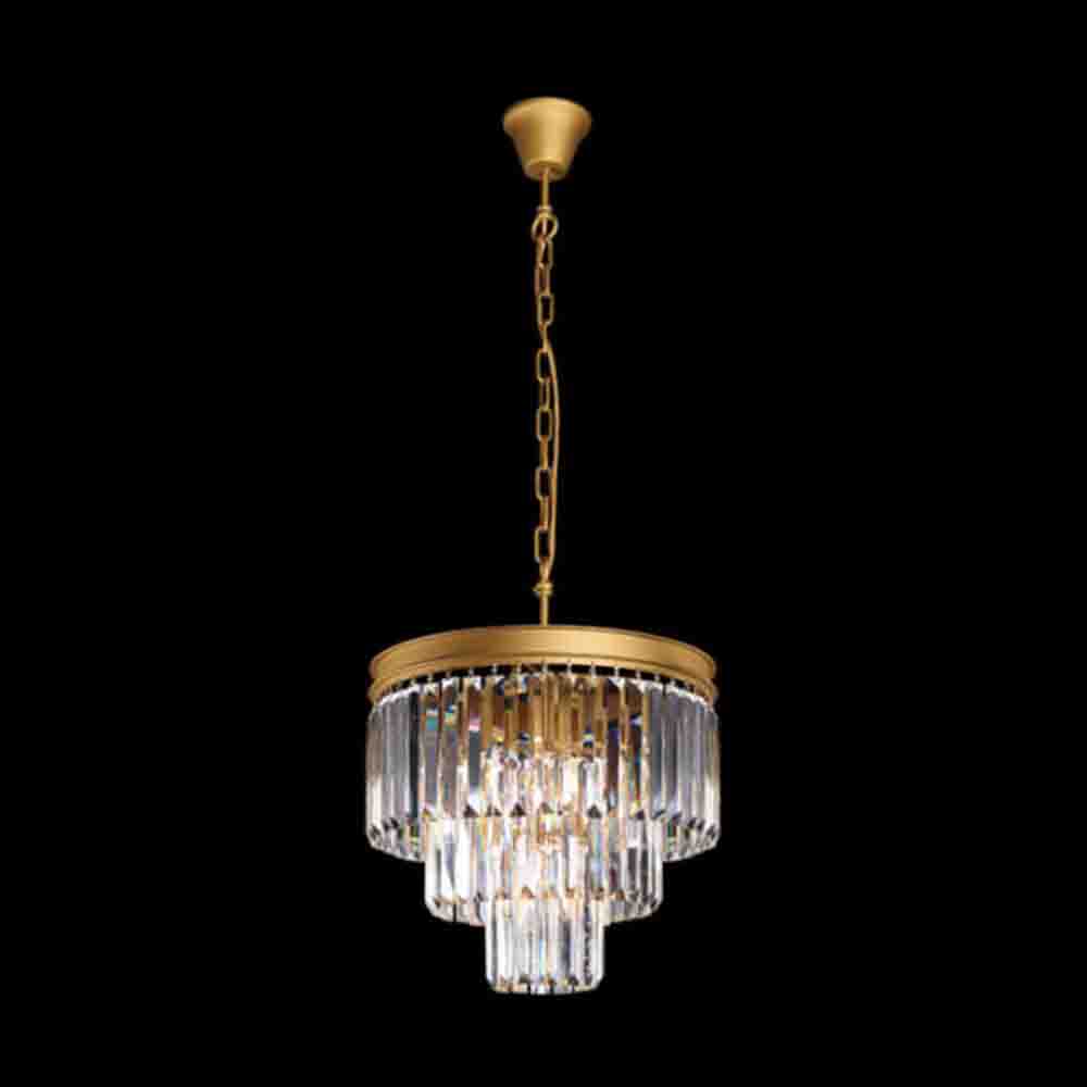 K. Light 3 Tier Small Crystal Chandelier E14 40W - Satin Gold