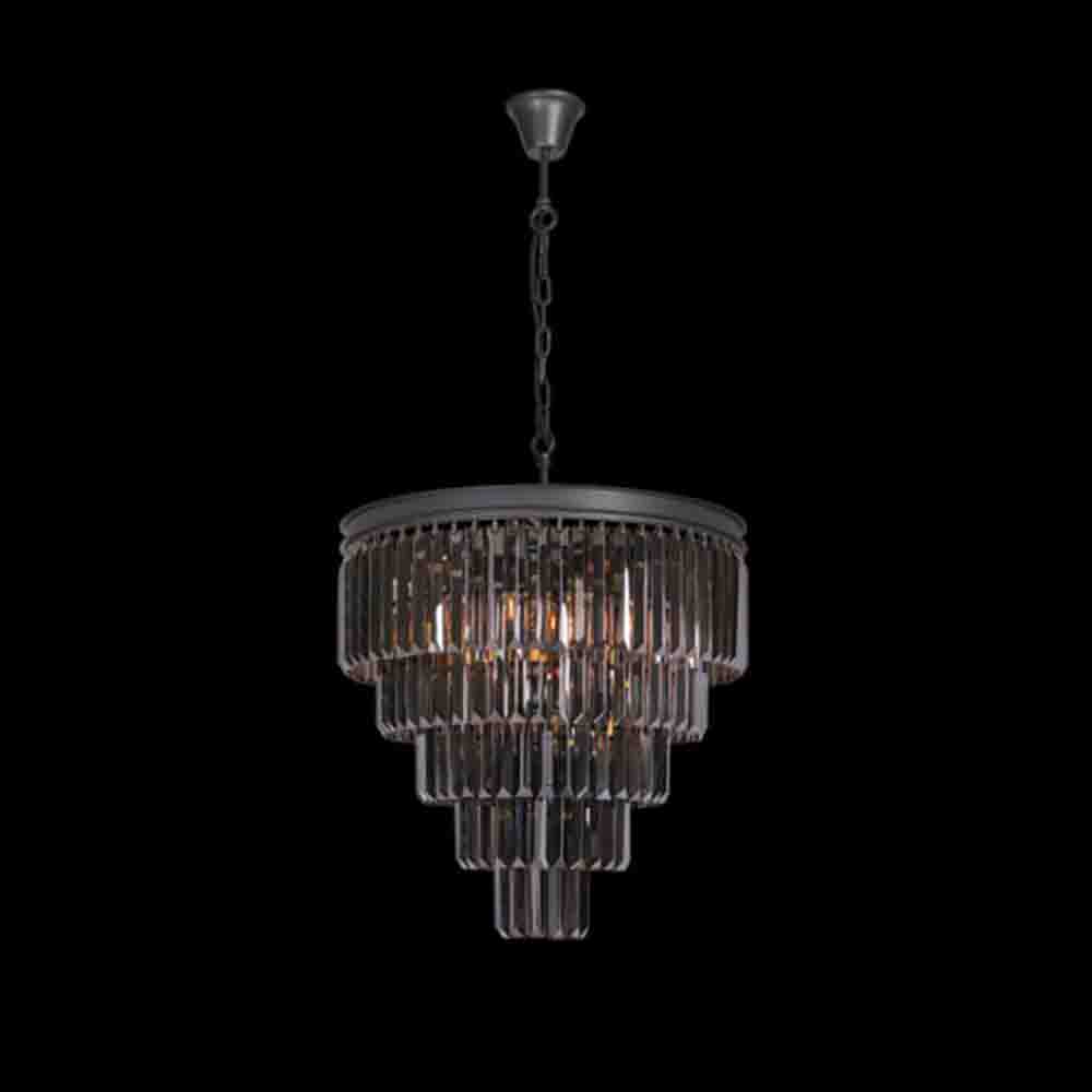 K. Light 5 Tier Large Crystal Chandelier E14 40W - Charcoal Grey