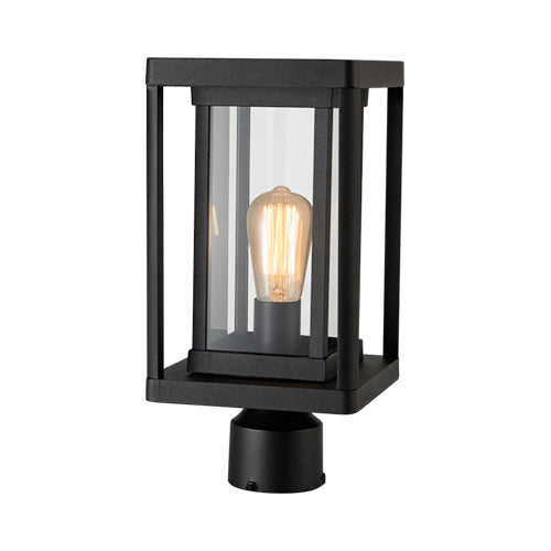 Pillar Aluminium Lantern with Clear Glass - Black