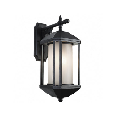 Bright Star Down Facing Aluminum Lantern with Frosted Glass - Black