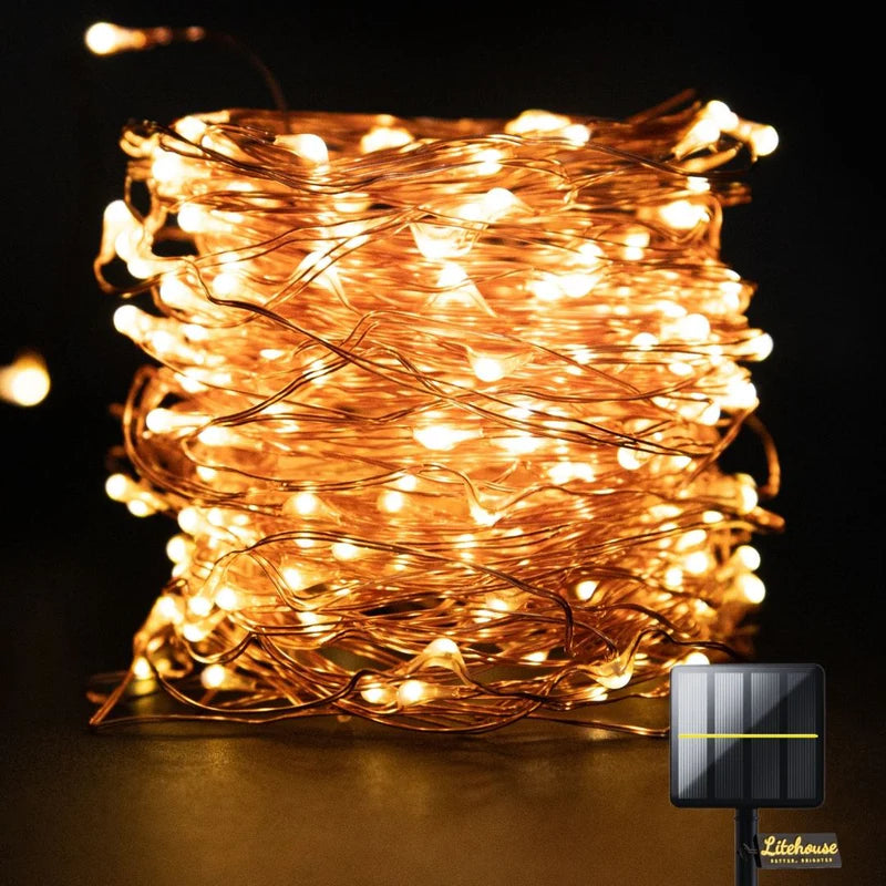 Litehouse Solar Copper Wire LED Fairy Lights Warm White
