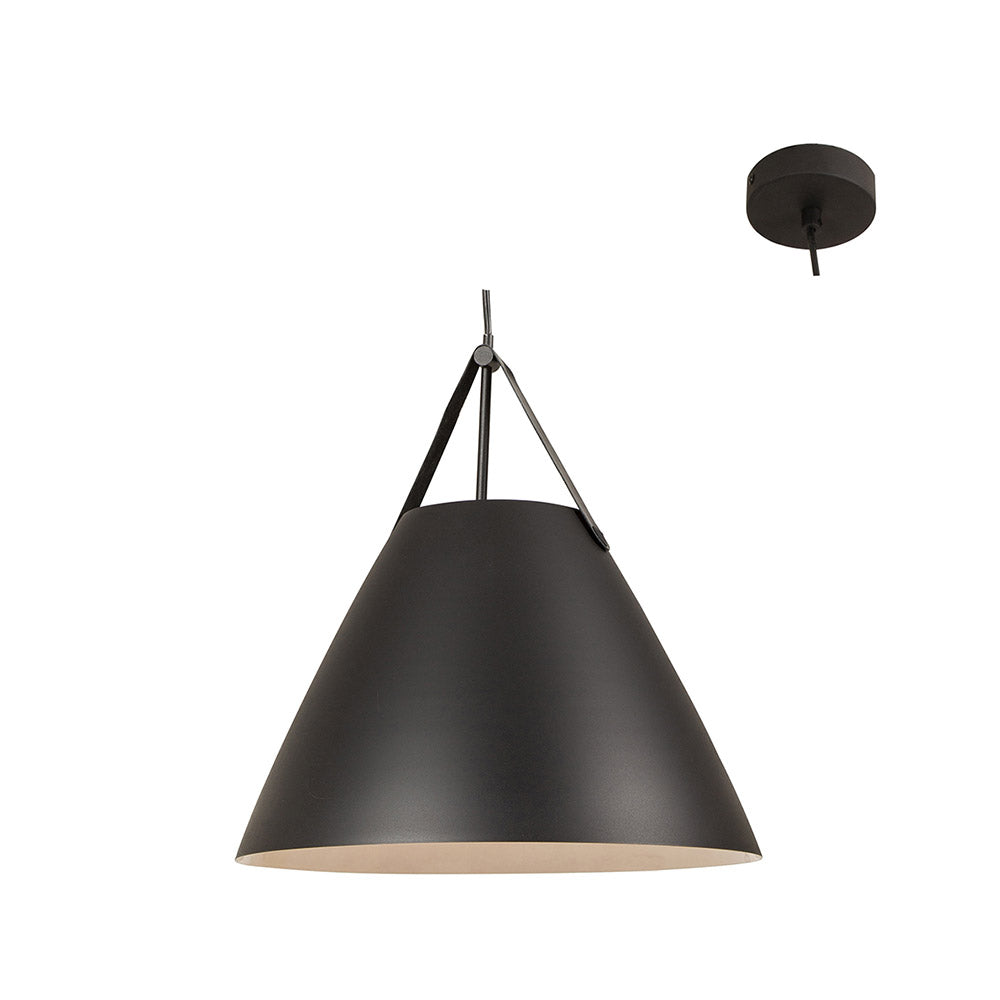 Sanded Dome Shaped Pendant 360mm - Black with Leather Strap