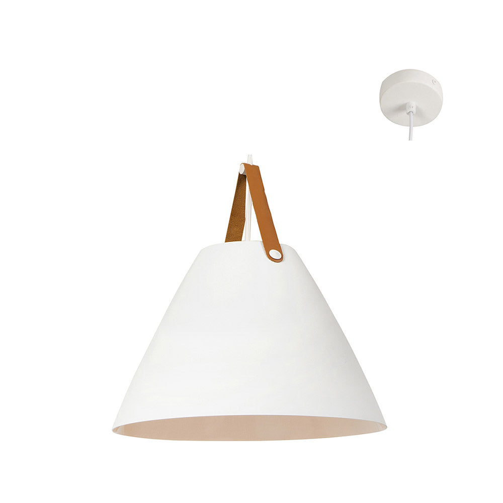 Sanded Dome Shaped Pendant 360mm - White with Leather Strap