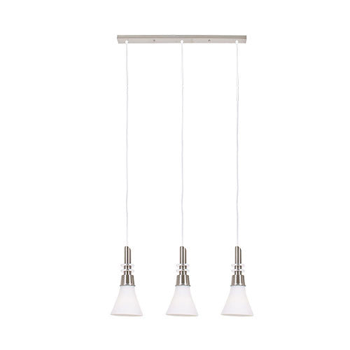 Bright Star Satin Chrome 3 Light Pendant with White Glass
