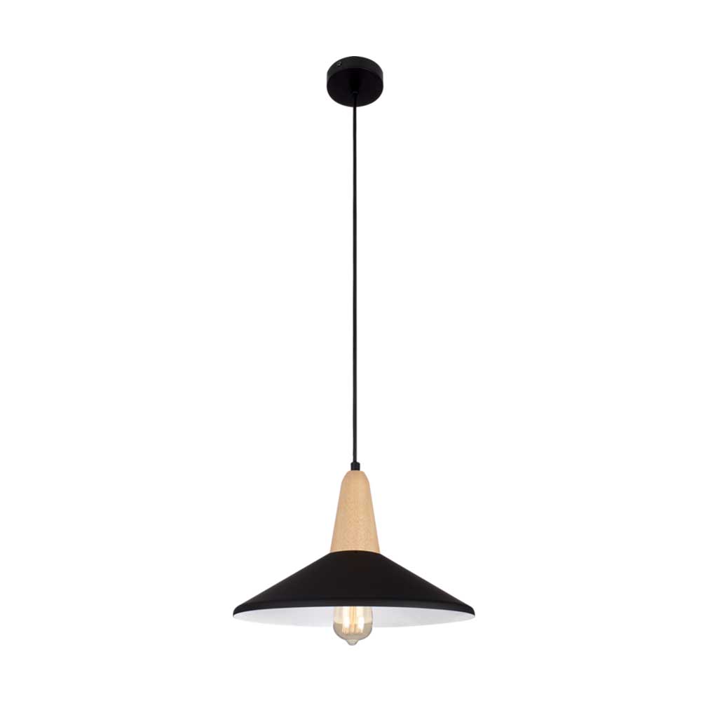 Bright Star Metal and Wood Pendant E27 60W - Black