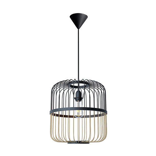 Bright Star Bamboo Cylinder Pendant - Black & Wood