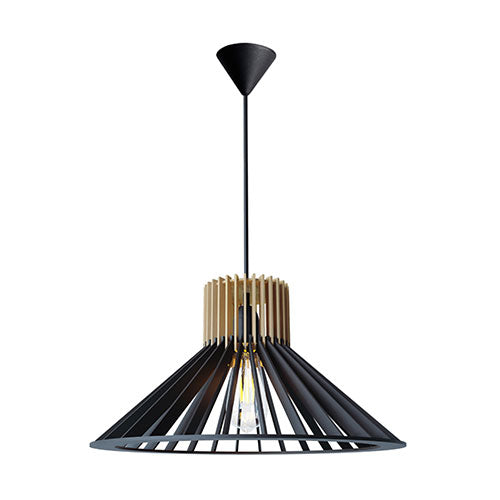 Bright Star Wooden Cone Pendant - Black & Wood