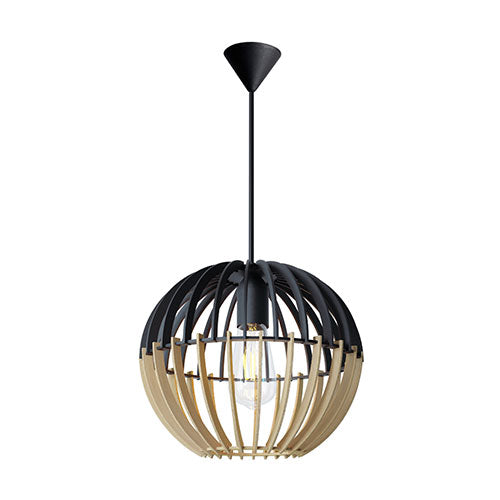 Bright Star Wooden Globe Pendant - Black & Wood