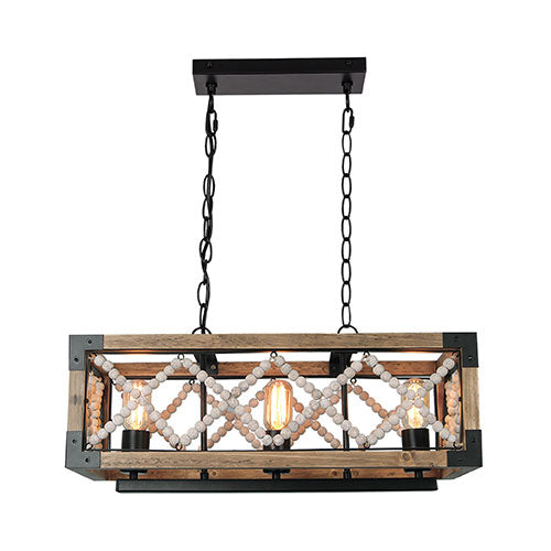 Bright Star Beaded Metal Chandelier - Wood