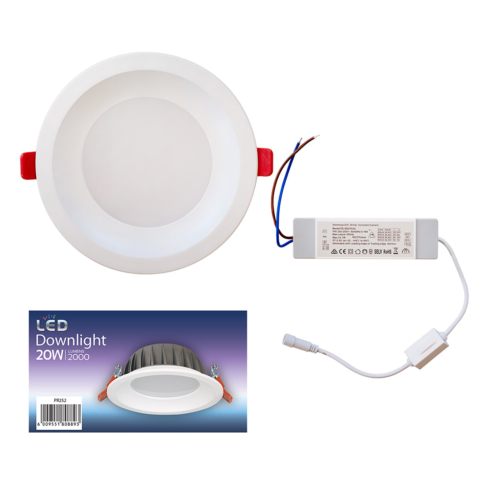 Eurolux LED Triac Recessed Downlight 20W 2000lm CCT 175mm - Ivory White