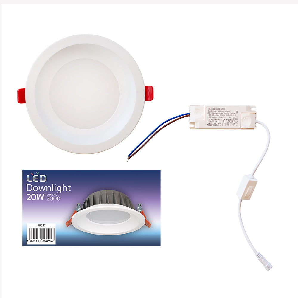 Eurolux LED Recessed Downlight 20W 2000lm CCT 175mm - Ivory White