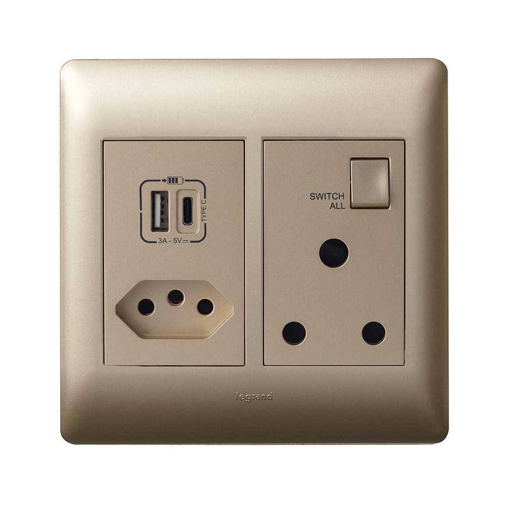 Legrand Ysalis RSA Slimline USB Type-A & Type-C Combo Socket 4 x 4 ...