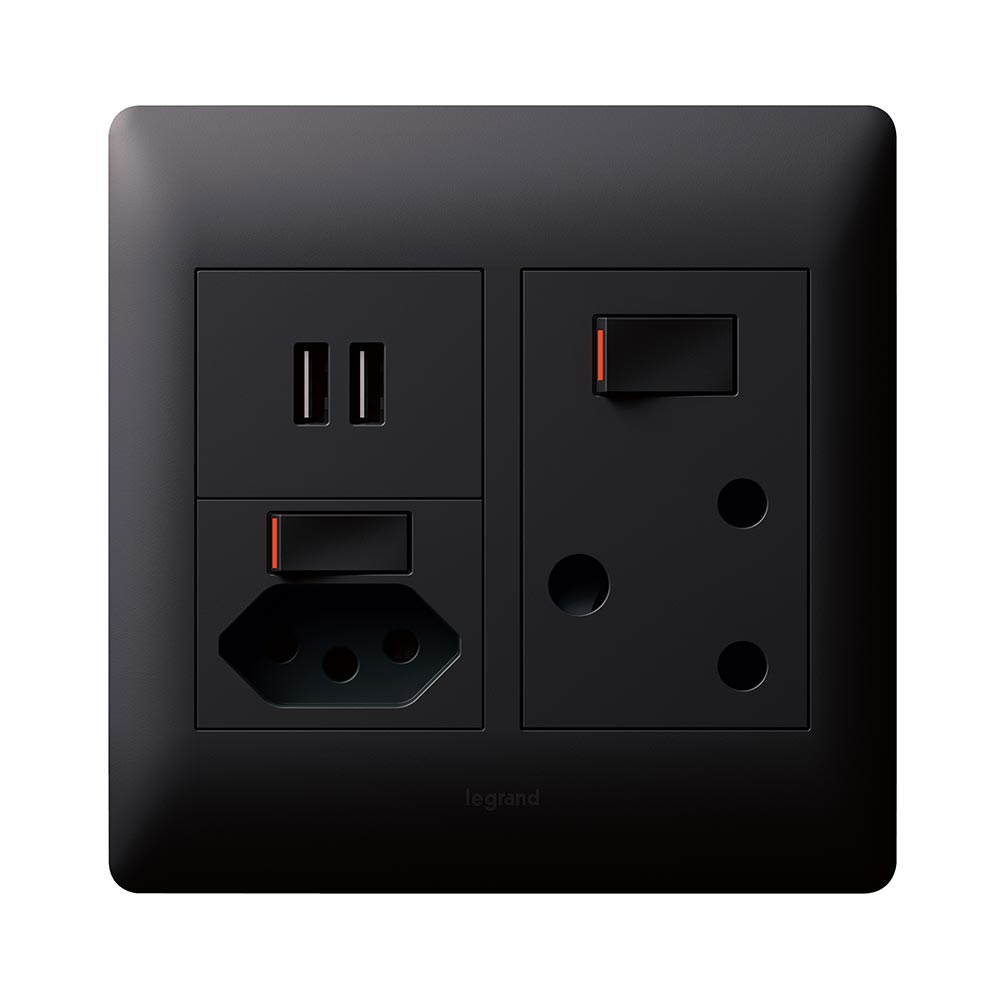 Legrand Ysalis RSA Switched Slimline USB Type-A Combo Socket 4 x 4