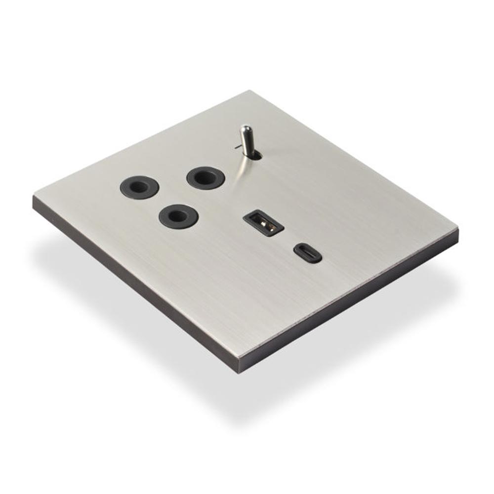 Lumen8 Q-BIC RSA Type-A & Type-C USB Combo Single Toggle Switch 4 x 4 - Brushed Stainless Steel