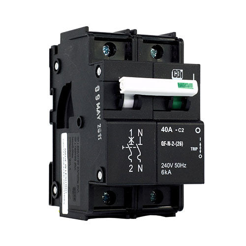 CBi QF-N-2(26) Dual Mount High Rating Circuit Breaker C2 1P+N 6kA