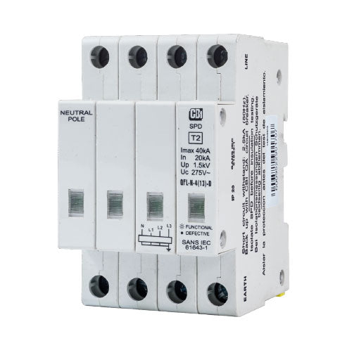 CBi DIN Rail Surge Protector QFLN-4(13)D 3P+N 275V with Indication - 10kA