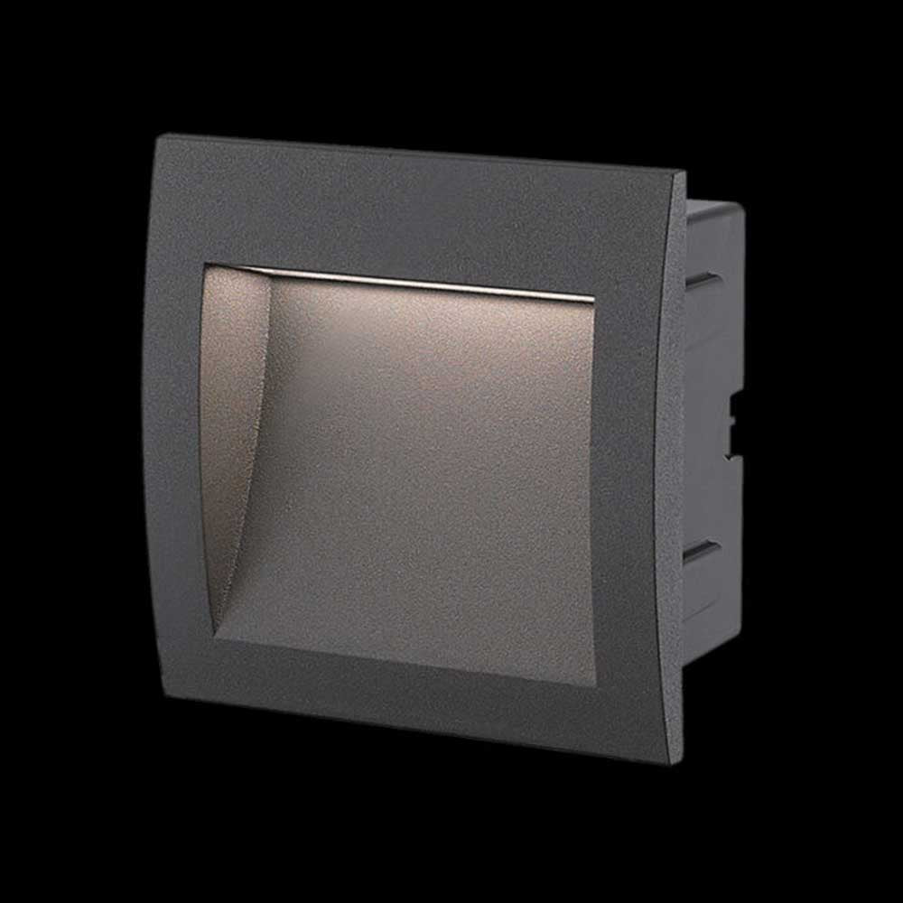 K. Light Square Large Recessed LED Step Light 3W 90lm 3000K - Matt Black / Frosted
