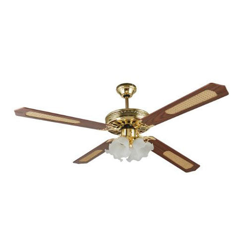 Radiant 4 Blade Ceiling Fan with Lights 1240mm - Antique Brass / Rattan