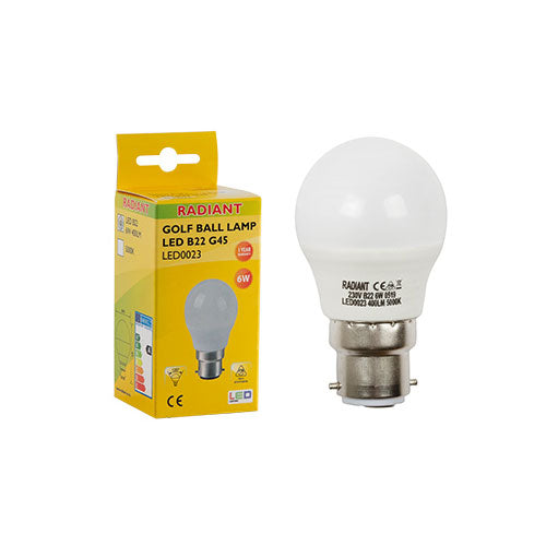 Radiant LED Golf Ball Bulb B22 7W 630lm 5000K - Frosted