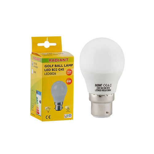 Radiant LED Golf Ball Bulb B22 7W 400lm 3000K - Frosted