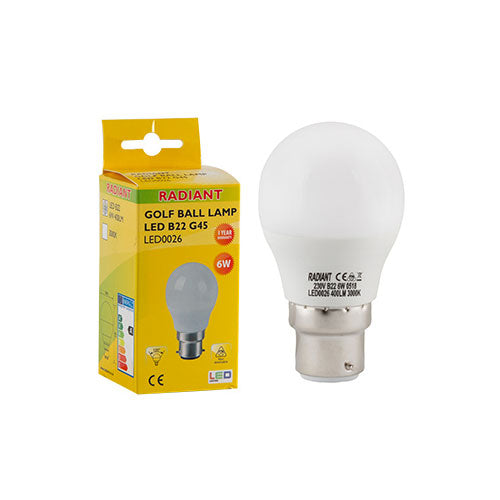 LED Golf Ball Bulb B22 6W 400lm Warm White - Frosted