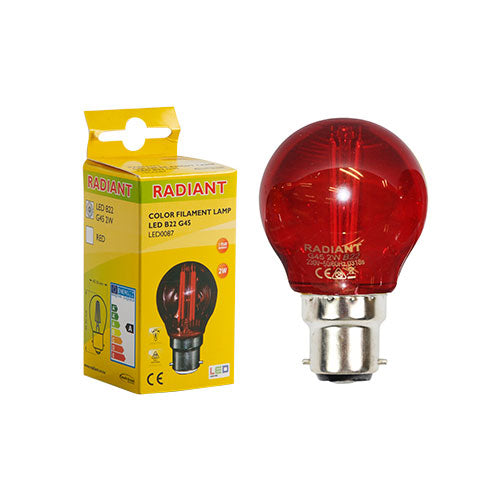 LED Colour Filament Golf Ball Bulb B22 2W - Red