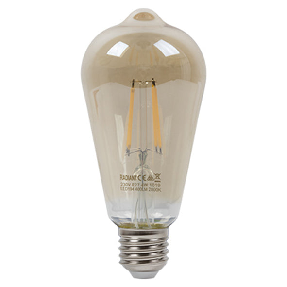 Radiant LED Filament Pear Nipple Bulb ST64 E27 4W 420lm 2700K - Amber
