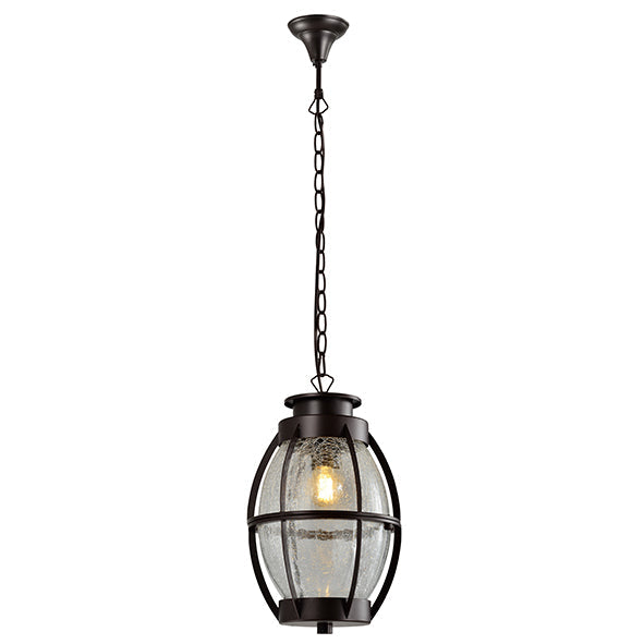 Caged Metal and Glass Outdoor Pendant - Coffee
