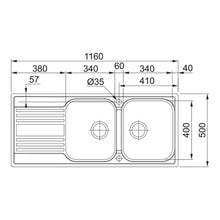 Load image into Gallery viewer, Franke Rapid RPX621 Stainless Steel Double Bowl Inset Sink 400x1160mm
