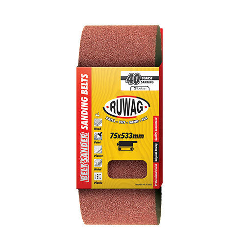 Ruwag P60 Sanding Belt 100 x 610mm 3 Pack