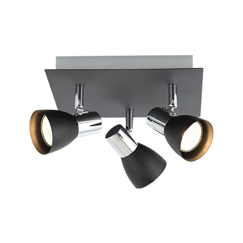 Bright Star Polished Chrome & Matt Black 3 Light Spotlight