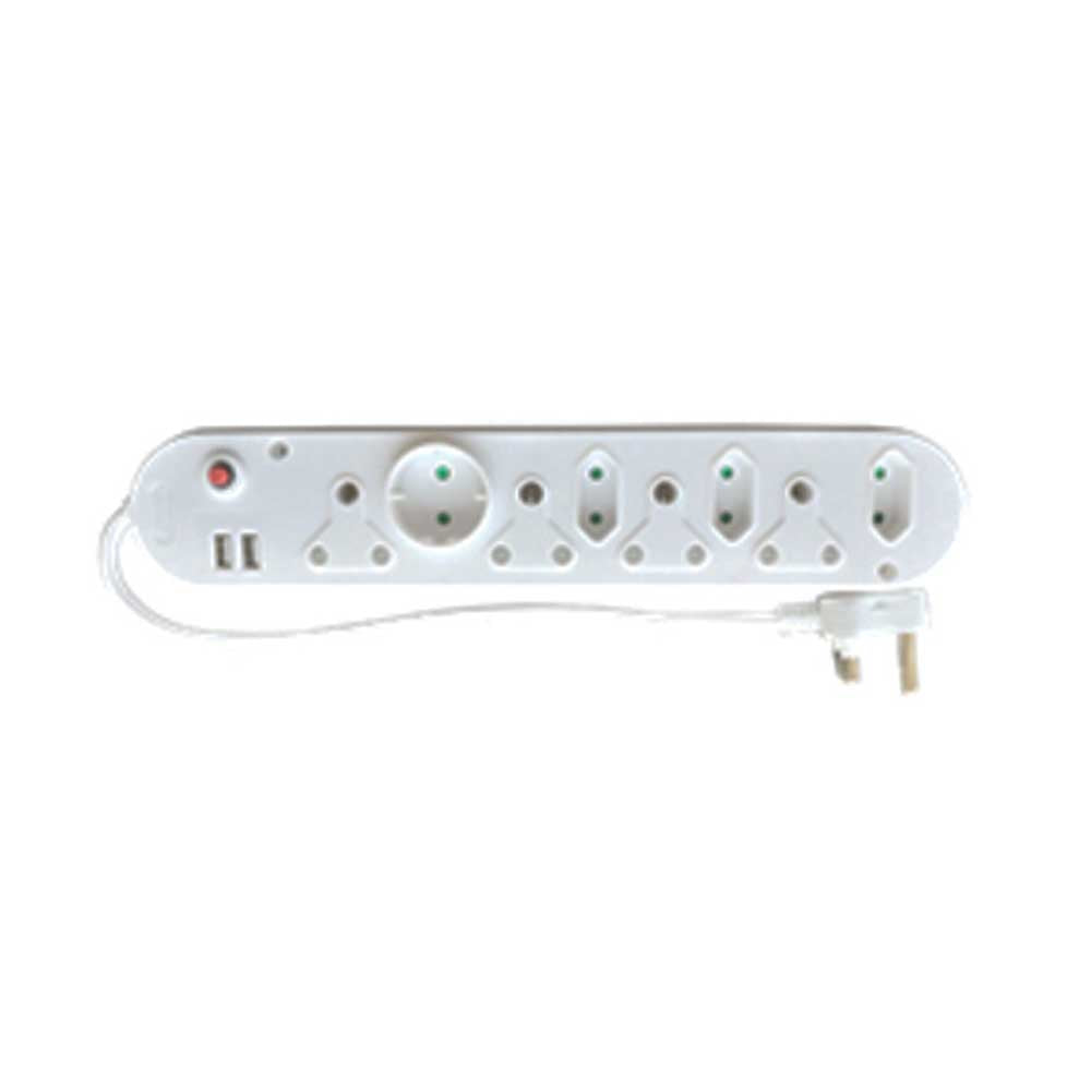 Selectrix 8-Way Unswitched Multiplug + USB + Overload 0.5m