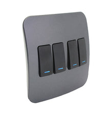 Load image into Gallery viewer, VETi &lt;i&gt;1&lt;/i&gt; 4 Lever 1 Way Light Switch with Locator 4 x 4 - Black Modules
