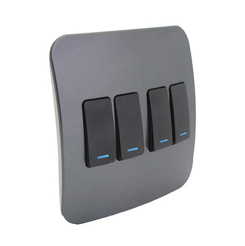 VETi 1 4 Lever 1-Way Light Switch with Locator 4x4 - Black Modules